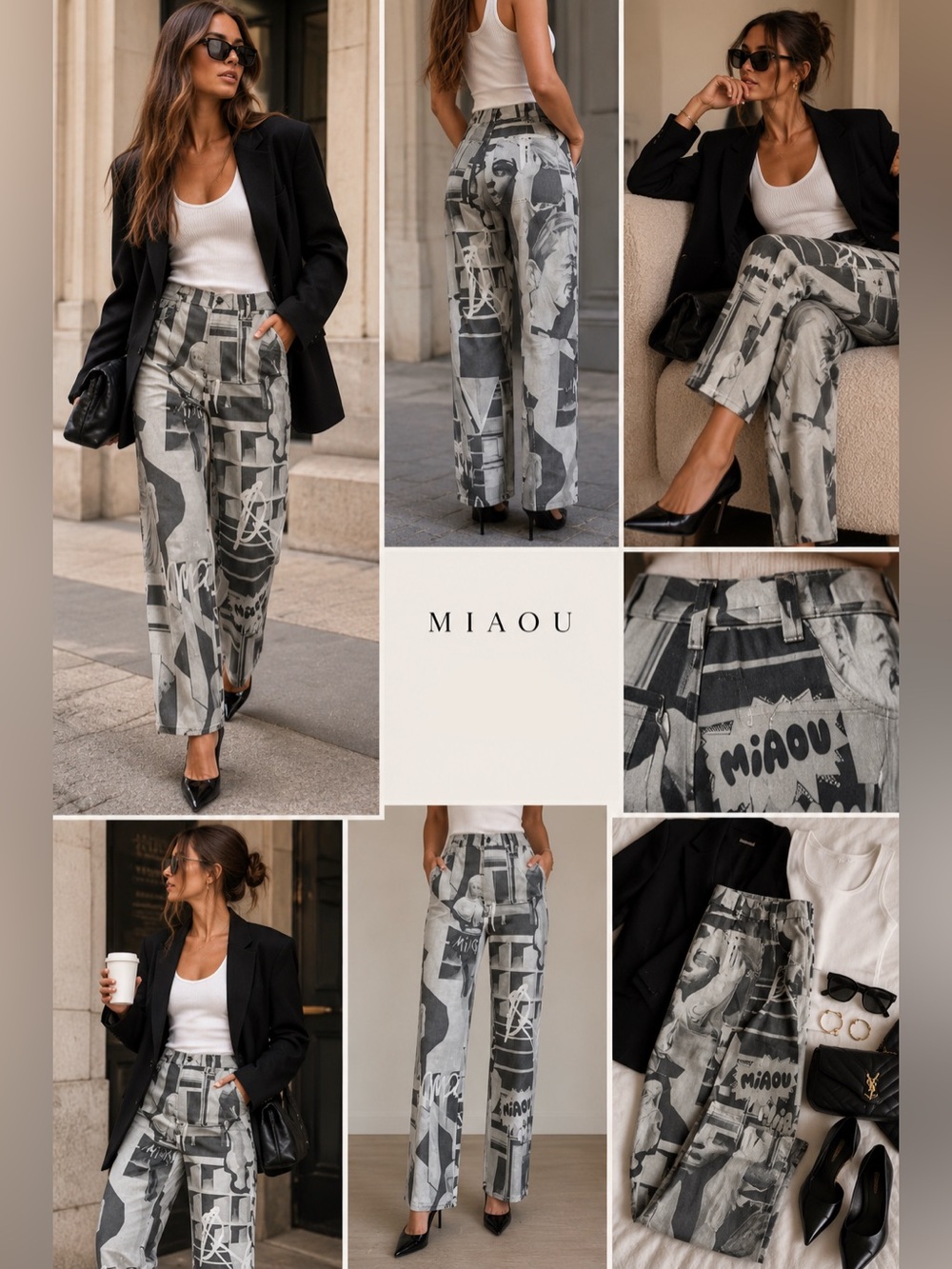 Miaou Graphic Print Straight Leg Jeans / Pants
